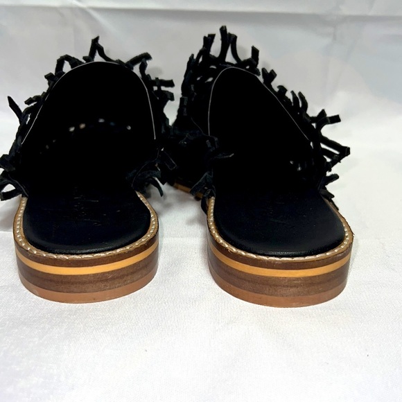 Free People Mirage Black Boho Preppy Leather Woven Slip On Flat Sandal - Picture 7 of 10